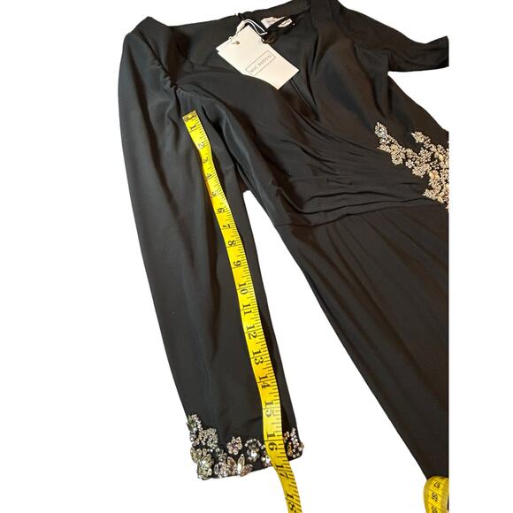 NWT - IEENA for Mac Duggal Black Embellished Faux Wrap Jersey Gown - Size 10 - Picture 10 of 16